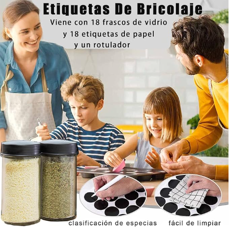 ORGANIZADOR GIRATORIO DE ESPECIAS CON 18 TARROS - 🏷️ Incluye etiquetas reutilizables + marcador blanco